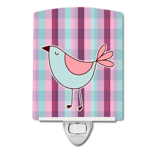 Caroline's Treasures BB6833CNL Bird on Purple Plaid Ceramic Night Light Compact, UL-Certified, Ideal for Bedroom, Bathroom, Nursery, Hallway, Kitchen, 6x4x3, Multicolor