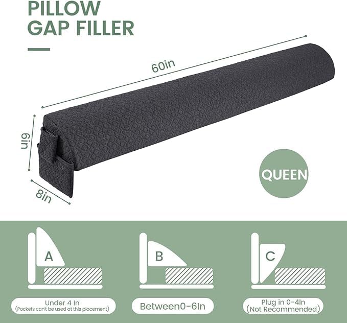 Bed Wedge Pillow Headboard/Queen Bed Gap Filler/Mattress Gap Filler Firm Support Sleeping Pillow 60"×8"×6" to Fill The Gap (0-6") Between Headboard and Wall