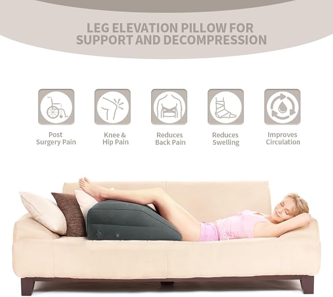 Nevife Inflatable Triangle Bed Wedge Pillow-Fast Inflating/Deflation Valve-Portable Travel Leg Elevation,Adjustable Incline Pillow for Back Support,Sleeping, Acid Reflux,Snuoring,Footrest