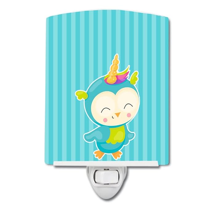 Caroline's Treasures BB9142CNL Bird Unicorn on Blue Stripes Ceramic Night Light Compact, UL-Certified, Ideal for Bedroom, Bathroom, Nursery, Hallway, Kitchen, 6x4x3, Multicolor
