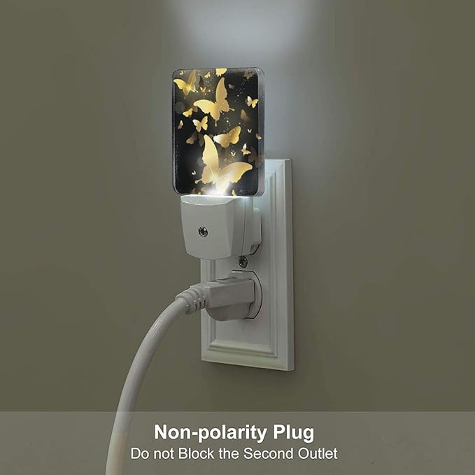 Golden Butterfly Night Light Plug into Wall Decorative Plug in LED Nightlight Auto Sensor Dusk to Dawn Decor Lamp for Kids Girls Bedroom Bathroom Kitchen Hallway Stairs Home