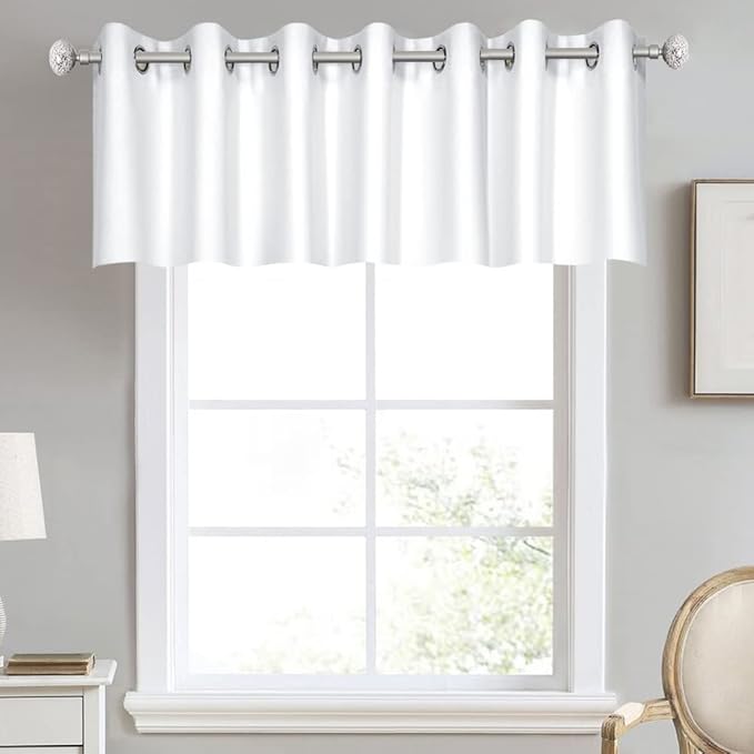 Solid White Grommet Valance for Windows 100X18 Inches Valance for Kitchen Blackout Curtain Valance for Living Room Short Straight Drape Valance for Bedroom Kids Room 1 Panel