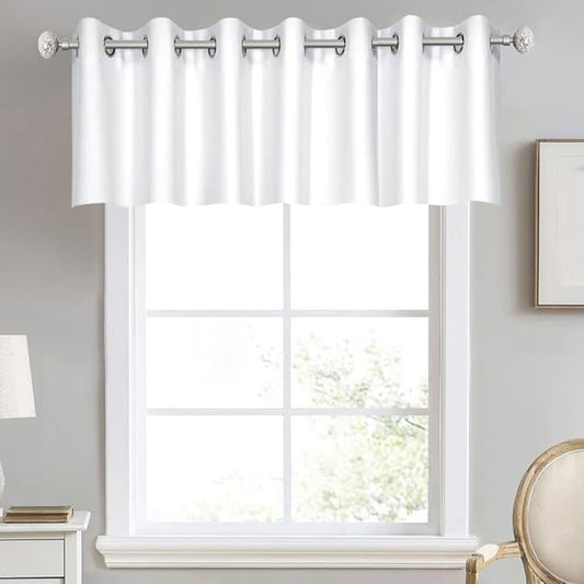 Solid White Grommet Valance for Windows 100X18 Inches Valance for Kitchen Blackout Curtain Valance for Living Room Short Straight Drape Valance for Bedroom Kids Room 1 Panel
