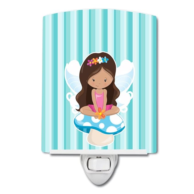 Caroline's Treasures BB6905CNL Fairy on Mushroom Ceramic Night Light Compact, UL-Certified, Ideal for Bedroom, Bathroom, Nursery, Hallway, Kitchen, 6x4x3, Multicolor