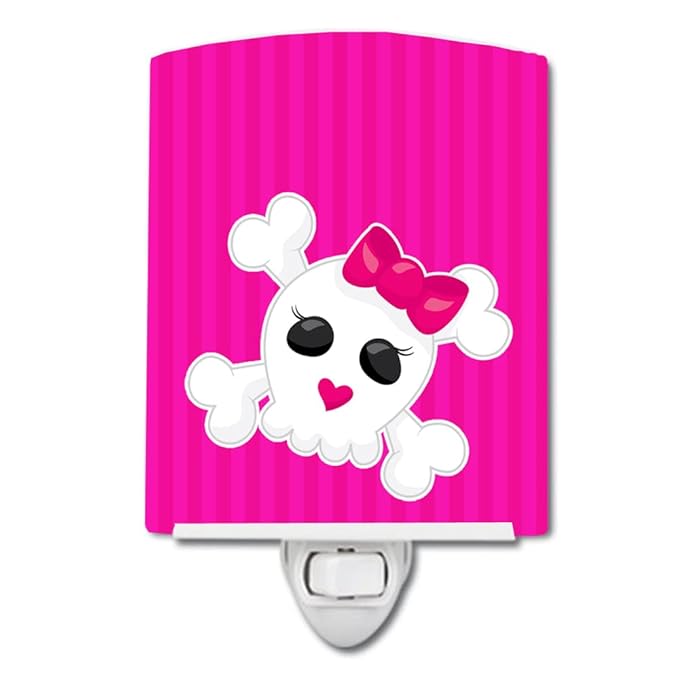 Caroline's Treasures BB8780CNL Skull and Cross Bones Ceramic Night Light Compact, UL-Certified, Ideal for Bedroom, Bathroom, Nursery, Hallway, Kitchen, 6x4x3, Multicolor