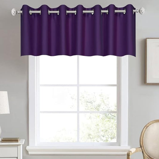 Purple Valance for Kitchen Windows Solid Grommet Top Blackout Valance Window Treatment for Living Room Short Straight Drape Valance for Bedroom Kids Room 100X18 1 Panel Royal Purple