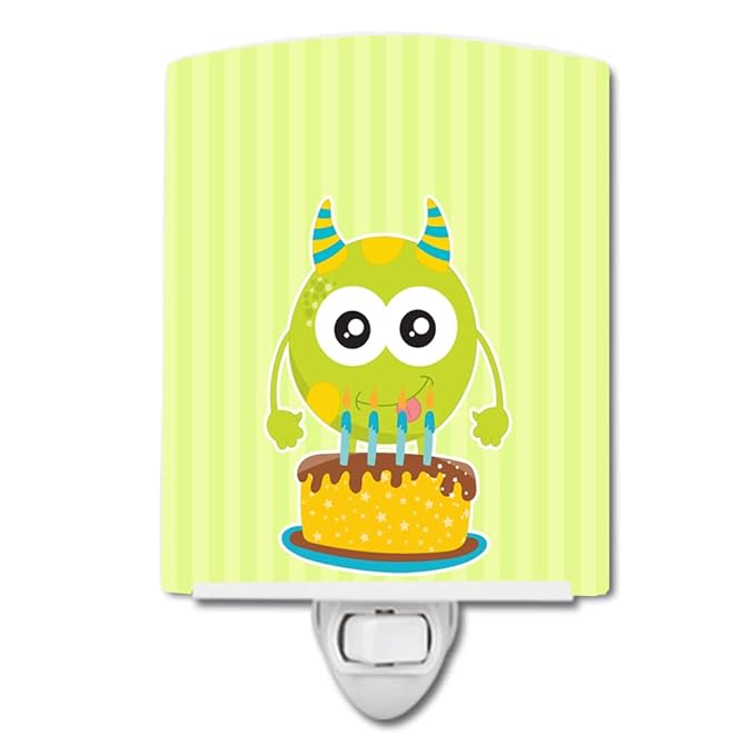 Caroline's Treasures BB9101CNL Birthday Monster Cake Ceramic Night Light Compact, UL-Certified, Ideal for Bedroom, Bathroom, Nursery, Hallway, Kitchen, 6x4x3, Multicolor