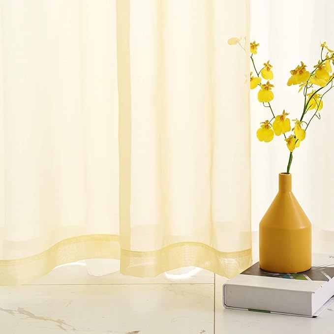 Light Yellow Sheer Voile Curtains Translucent Solid Color Window Treatment 84 Inches Long Panels Rod Pocket Light Yellow Sheers for Bedroom Living Room 2 Panels 52x84 Pastel Yellow