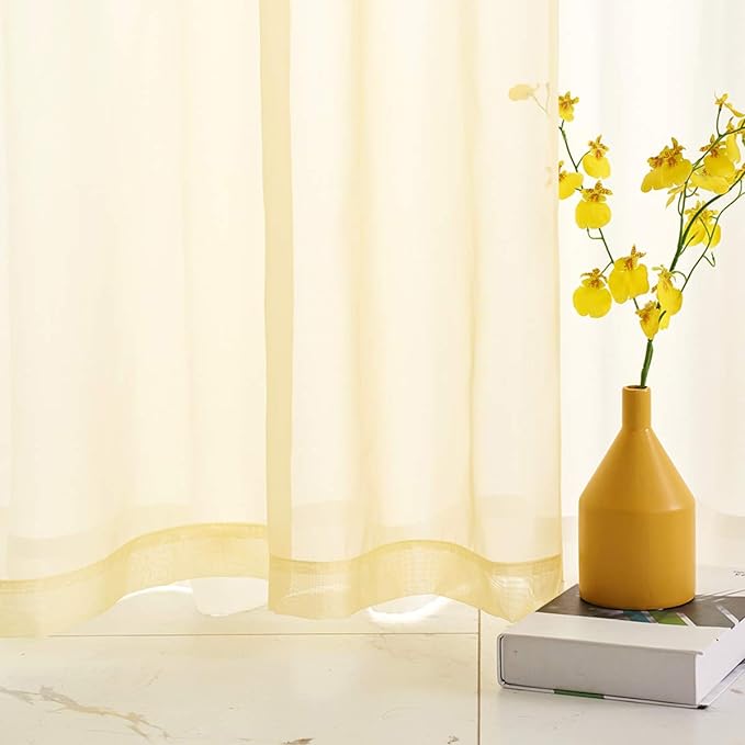 Light Yellow Sheer Voile Curtains Translucent Solid Color Window Treatment 72 Inches Long Panels Rod Pocket Light Yellow Sheers for Bedroom Living Room 2 Panels 52x72