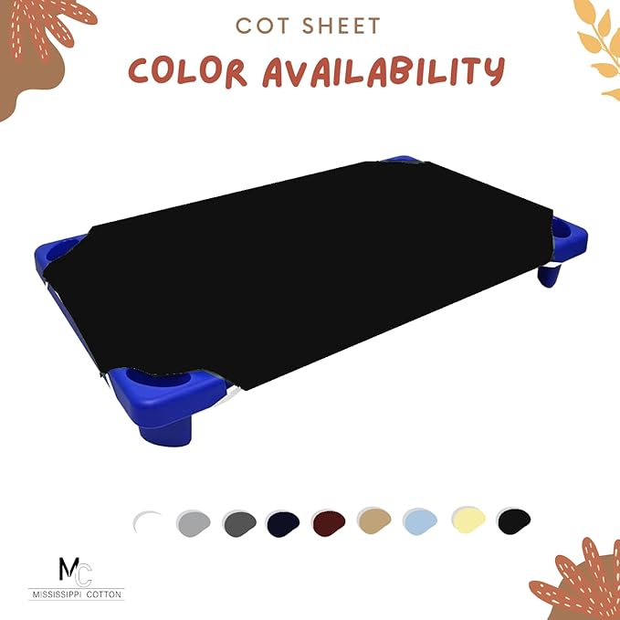 Pack of 24 Cot Sheet for Daycare Preschool Cot Bed -Polyblend Fabric with Corner Elastic Cots Sheets Fits On 22" X 40" Inches Size Toddler and Preschool Daycare Cot Black 22 X 40 Size