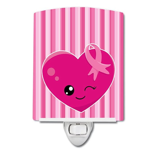 Caroline's Treasures BB6982CNL Breast Cancer Awareness Ribbon Heart Ceramic Night Light Compact, UL-Certified, Ideal for Bedroom, Bathroom, Nursery, Hallway, Kitchen, 6x4x3, Multicolor