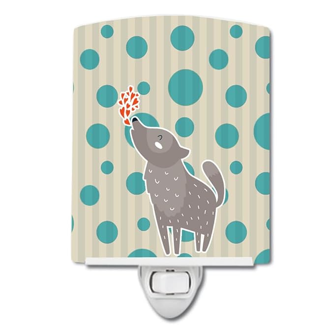 Caroline's Treasures BB6752CNL Wolf Love Ceramic Night Light Compact, UL-Certified, Ideal for Bedroom, Bathroom, Nursery, Hallway, Kitchen, 6x4x3, Multicolor