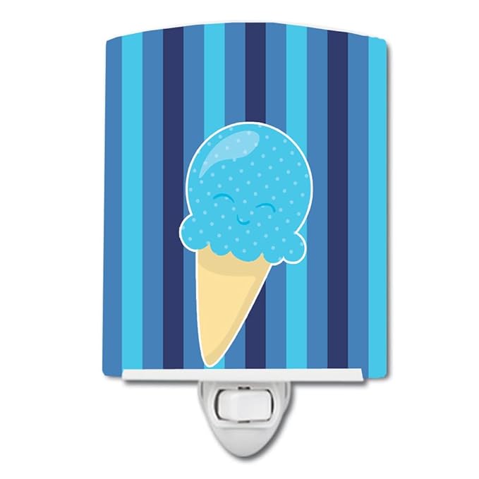 Caroline's Treasures BB9062CNL Ice Cream Cone Blue Ceramic Night Light Compact, UL-Certified, Ideal for Bedroom, Bathroom, Nursery, Hallway, Kitchen, 6x4x3, Multicolor
