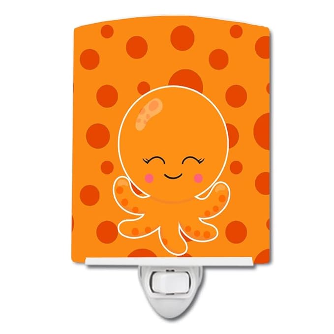 Caroline's Treasures BB8795CNL Precious Ocean Octopus Orange Ceramic Night Light Compact, UL-Certified, Ideal for Bedroom, Bathroom, Nursery, Hallway, Kitchen, 6x4x3, Multicolor