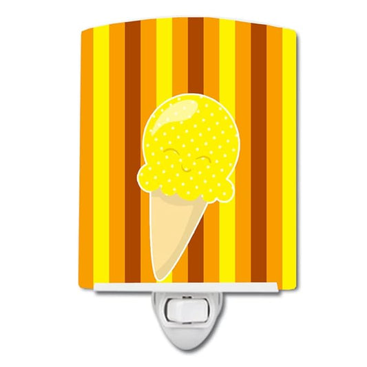 Caroline's Treasures BB9063CNL Ice Cream Cone Yellow Ceramic Night Light Compact, UL-Certified, Ideal for Bedroom, Bathroom, Nursery, Hallway, Kitchen, 6x4x3, Multicolor