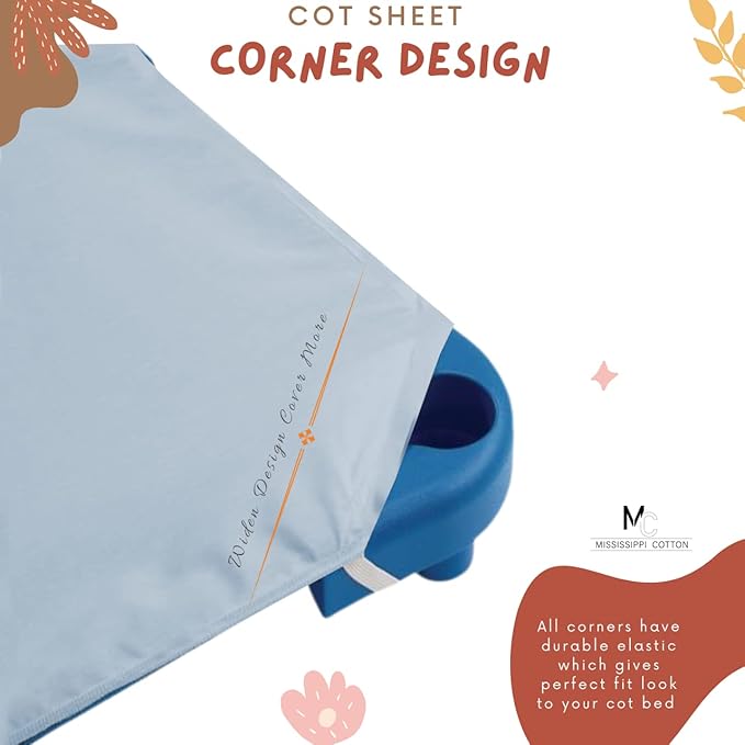 Pack of 12 Cot Sheet for Daycare Preschool Cot Bed -Polyblend Fabric with Corner Elastic Cots Sheets Fits On 22" X 40" Inches Size Toddler and Preschool Daycare Cot Light Blue 22 X 40 Size