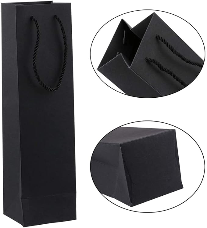 Sdootjewelry Black Wine Bags for Wine Bottles 20 Packs, 3.7 x 3.5 x 13.8 Wine Gift Bags Bulk Kraft Paper Wine Gift Bags with Handles