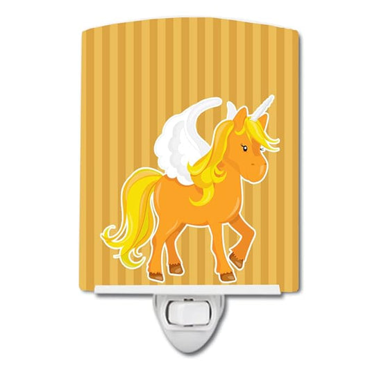 Caroline's Treasures BB9092CNL Unicorn Orange Stripes Ceramic Night Light Compact, UL-Certified, Ideal for Bedroom, Bathroom, Nursery, Hallway, Kitchen, 6x4x3, Multicolor