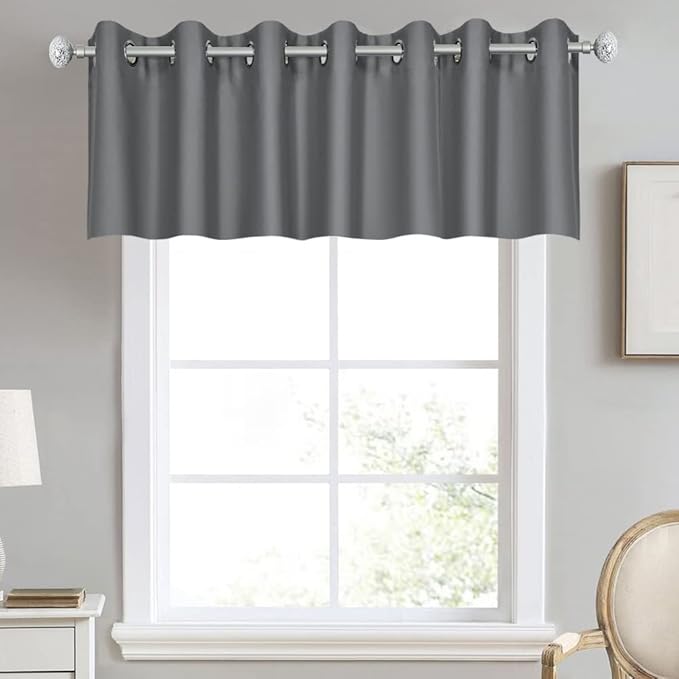Dark Grey Valance for Bedroom Solid Grommet Top Blackout Thermal Insulated Curtain Valance Window Treatment for Living Room Short Straight Drape Valance for Basement/Loft 100 X18 1 Panel Gray