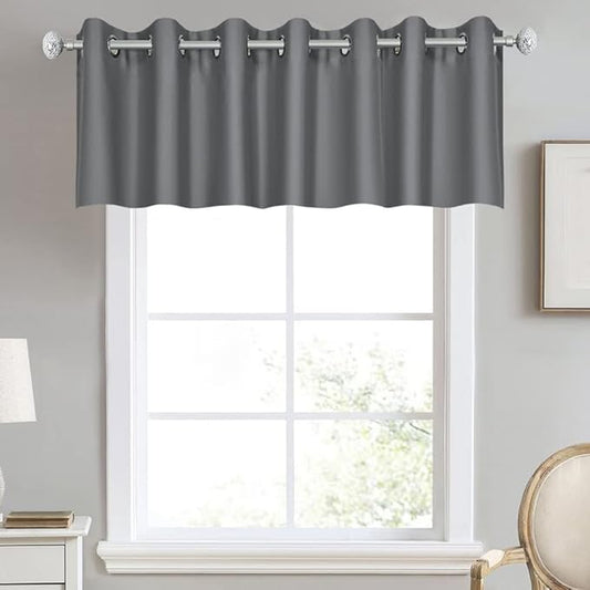 Dark Grey Valance for Bedroom Solid Grommet Top Blackout Thermal Insulated Curtain Valance Window Treatment for Living Room Short Straight Drape Valance for Basement/Loft 100 X18 1 Panel Gray