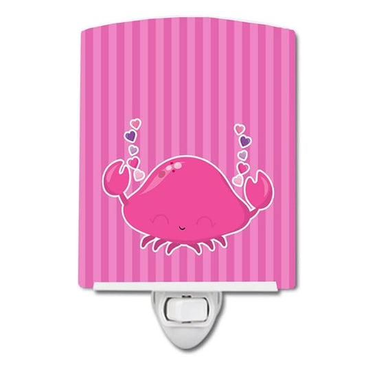 Caroline's Treasures BB7129CNL Pink Crab Ceramic Night Light Compact, UL-Certified, Ideal for Bedroom, Bathroom, Nursery, Hallway, Kitchen, 6x4x3, Multicolor