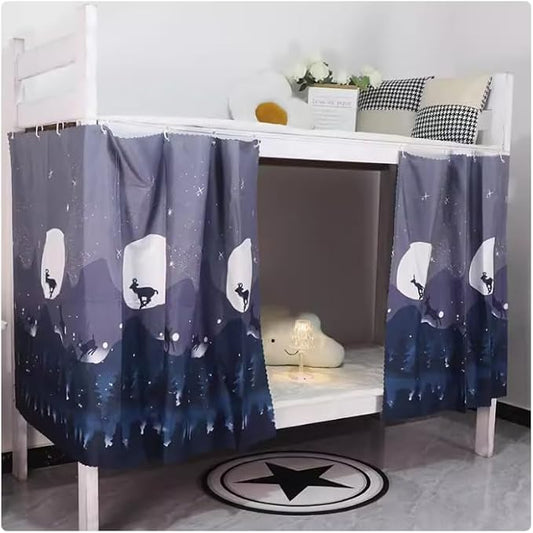 HAOZAIKEJI Student Bunk Bed Curtains Dormitory Blackout Bed Drapes for Loft Bed Milky Way Moon Curtain for Bed Frame Dustproof Decorative Shading Canopy for Bottom Bunk Bed