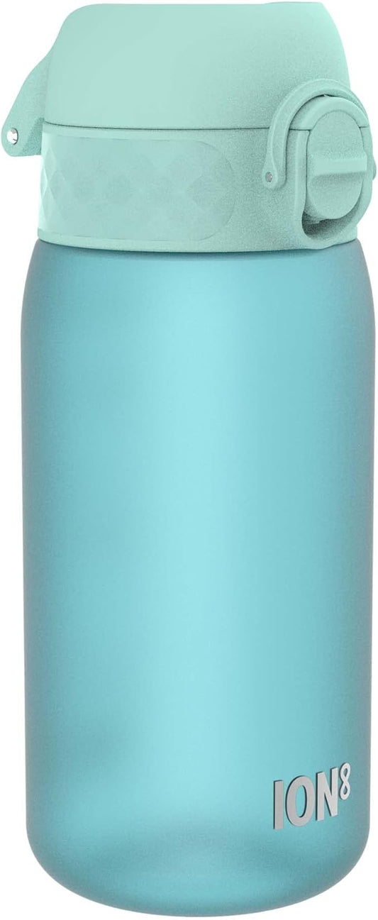 Ion8 Small Water Bottle, 350 ml/12 oz, Leak Proof, Easy to Open, Secure Lock, Dishwasher Safe, BPA Free, Carry Handle, Hygienic Flip Cover, Easy Clean, Odor Free, Carbon Neutral, Sonic Blue