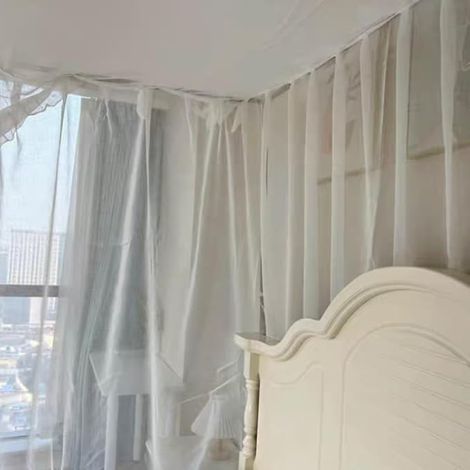 Elegant Modern Linen-Sheer Princess 4 Corner Post Mosquito Net Romantic for Girls Women Bed Curtain Canopy for Adult Wedding Bedroom Kids Rooms Decoration (Type4-White, California King)