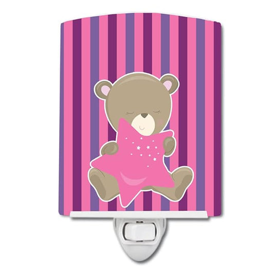 Caroline's Treasures BB8615CNL Baby Girl Bear with Star Ceramic Night Light Compact, UL-Certified, Ideal for Bedroom, Bathroom, Nursery, Hallway, Kitchen, 6x4x3, Multicolor