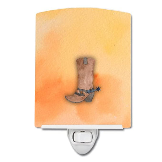 Caroline's Treasures BB7371CNL Cowboy Boot Watercolor Ceramic Night Light Compact, UL-Certified, Ideal for Bedroom, Bathroom, Nursery, Hallway, Kitchen, 6x4x3, Multicolor