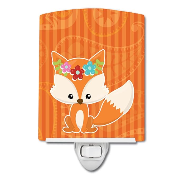 Caroline's Treasures BB6794CNL Fox Ceramic Night Light Compact, UL-Certified, Ideal for Bedroom, Bathroom, Nursery, Hallway, Kitchen, 6x4x3, Multicolor