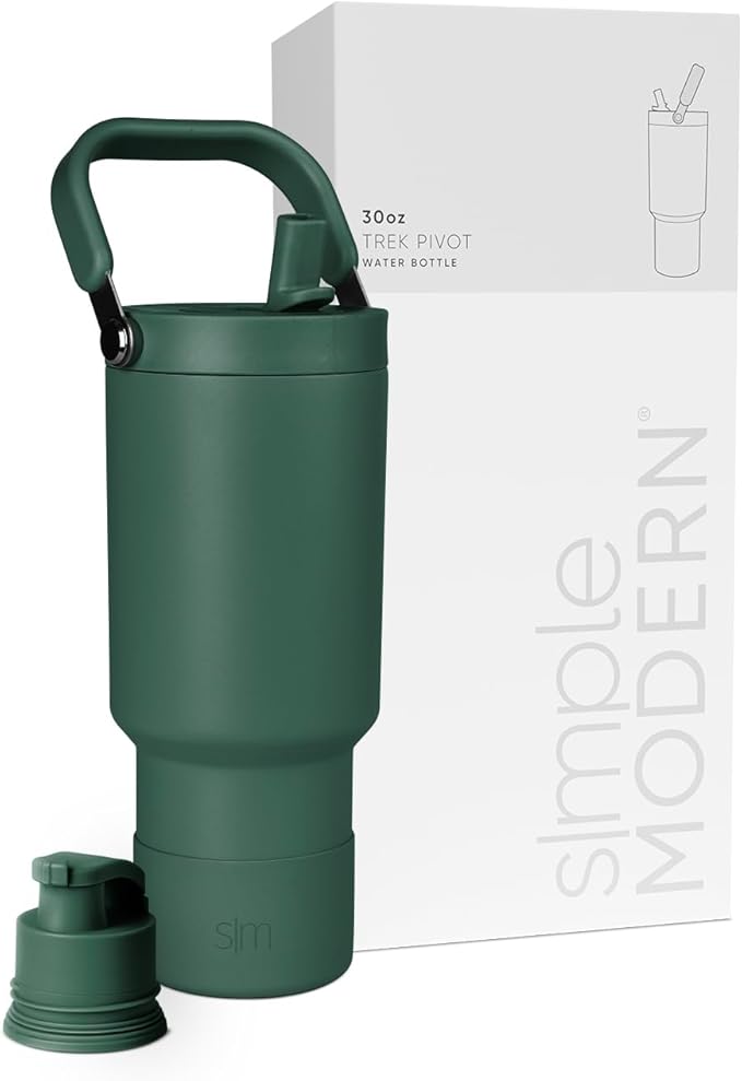 Simple Modern Trek Pivot | 30oz Flip Straw Tumbler with Handle | Water Bottle & Boot | Interchangeable Straw & Chug Lids | Insulated Stainless Steel Jug | Gym Sports Outdoors | Forest