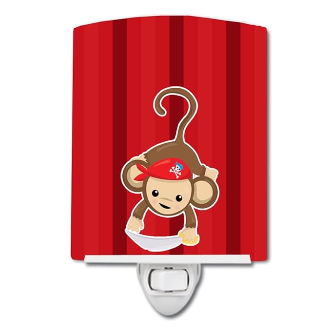 Caroline's Treasures BB8978CNL Pirate Monkey Red #3 Ceramic Night Light Compact, UL-Certified, Ideal for Bedroom, Bathroom, Nursery, Hallway, Kitchen, 6x4x3, Multicolor