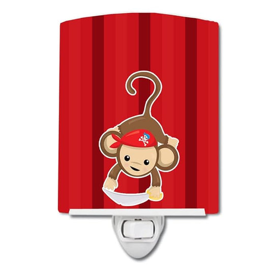 Caroline's Treasures BB8978CNL Pirate Monkey Red #3 Ceramic Night Light Compact, UL-Certified, Ideal for Bedroom, Bathroom, Nursery, Hallway, Kitchen, 6x4x3, Multicolor