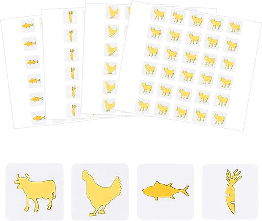 OLYCRAFT 2400Pcs 4 Styles Gold Meal Stickers 0.4 inch Cow/Fish/Chicken/Carrot Meal Choice Stickers Place Card Stickers Wedding Banquet Meal Indicator Stickers for Kitchen Sticker