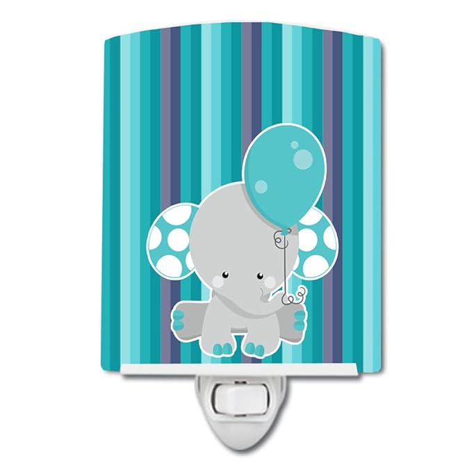 Caroline's Treasures BB6842CNL Grey Elephant with Balloon Ceramic Night Light Compact, UL-Certified, Ideal for Bedroom, Bathroom, Nursery, Hallway, Kitchen, 6x4x3, Multicolor