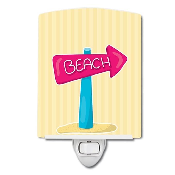 Caroline's Treasures BB9080CNL Beach Sign Ceramic Night Light Compact, UL-Certified, Ideal for Bedroom, Bathroom, Nursery, Hallway, Kitchen, 6x4x3, Multicolor