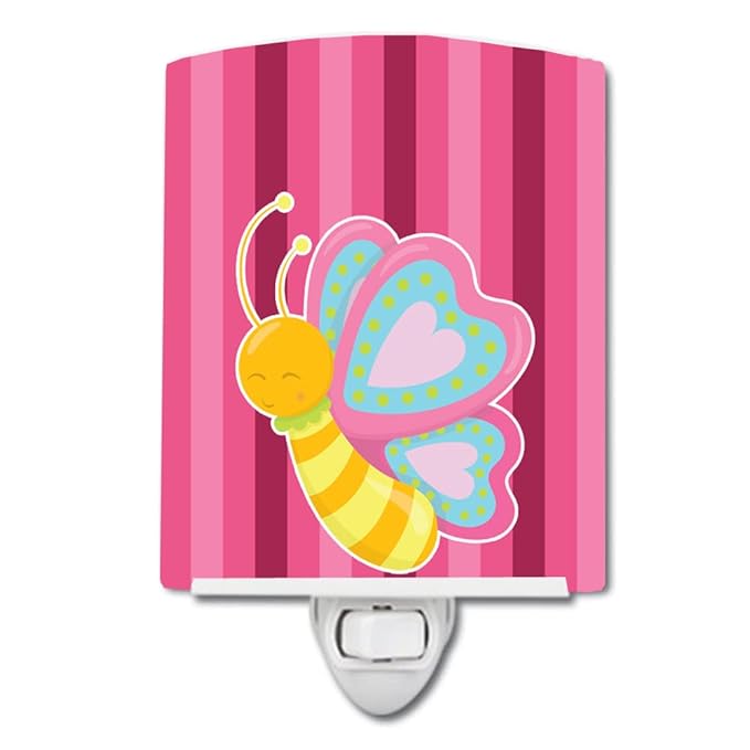 Caroline's Treasures BB9058CNL Butterfly Pink Ceramic Night Light Compact, UL-Certified, Ideal for Bedroom, Bathroom, Nursery, Hallway, Kitchen, 6x4x3, Multicolor