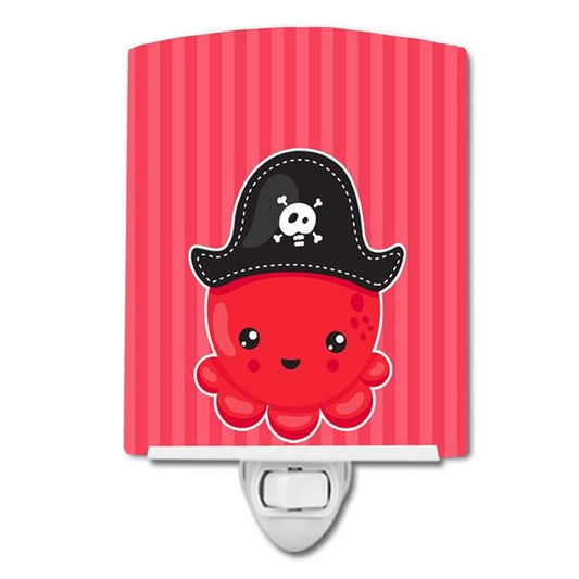 Caroline's Treasures BB8918CNL Nautical Pirate Octopus Red Ceramic Night Light Compact, UL-Certified, Ideal for Bedroom, Bathroom, Nursery, Hallway, Kitchen, 6x4x3, Multicolor