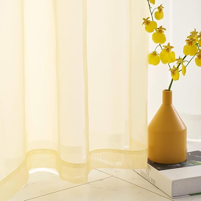 Light Yellow Sheer Curtains 95 Inches Long 2 Panels Voile Translucent Solid Color Window Treatment Rod Pocket Light Yellow Sheer Curtain 52x95 inches Bedroom Living Room