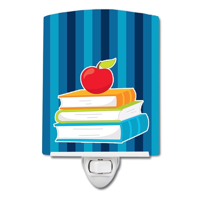 Caroline's Treasures BB8870CNL Back to School Books Ceramic Night Light Compact, UL-Certified, Ideal for Bedroom, Bathroom, Nursery, Hallway, Kitchen, 6x4x3, Multicolor