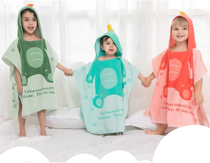 TONWHAR Kids Bath/Pool/Beach Hooded Poncho Towel-Cartoon Animal Pattern Cotton Beach Towel for Baby and Kids (Pink Dinosaur, 1-4 Years/Height:33.4"-43.3")
