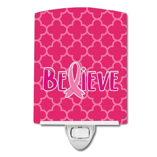 Caroline's Treasures BB6980CNL Breast Cancer Awareness Ribbon Believe Ceramic Night Light Compact, UL-Certified, Ideal for Bedroom, Bathroom, Nursery, Hallway, Kitchen, 6x4x3, Multicolor