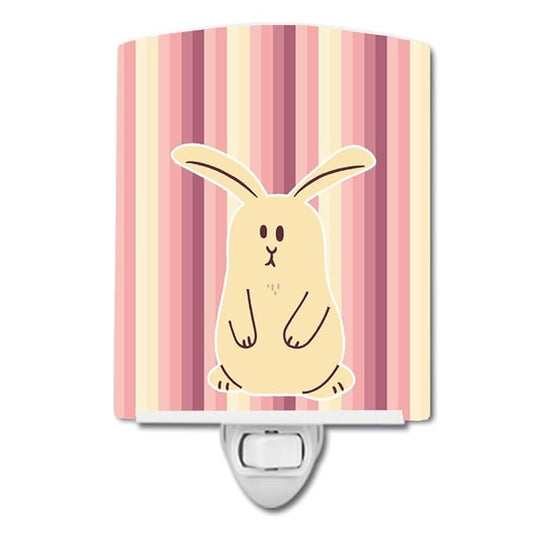 Caroline's Treasures BB7084CNL Rabbit on Stripes Ceramic Night Light Compact, UL-Certified, Ideal for Bedroom, Bathroom, Nursery, Hallway, Kitchen, 6x4x3, Multicolor