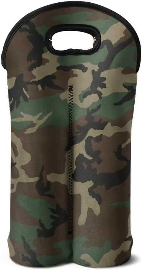 doginthehole Camouflage Wine Carrier Tote Bag 2 Bottle Insulated Neoprene Wine/Water Bottle Holder Green Camo Print Champagne Carrier Bag Portable Wine Carrying Bag Gift for Women Men Wine Lover
