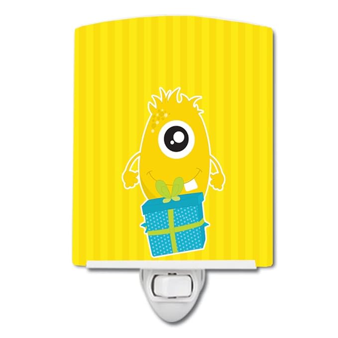 Caroline's Treasures BB9098CNL Birthday Monster with Present Ceramic Night Light Compact, UL-Certified, Ideal for Bedroom, Bathroom, Nursery, Hallway, Kitchen, 6x4x3, Multicolor
