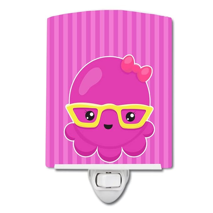 Caroline's Treasures BB8909CNL Nautical Pink Octopus with Glasses Ceramic Night Light Compact, UL-Certified, Ideal for Bedroom, Bathroom, Nursery, Hallway, Kitchen, 6x4x3, Multicolor