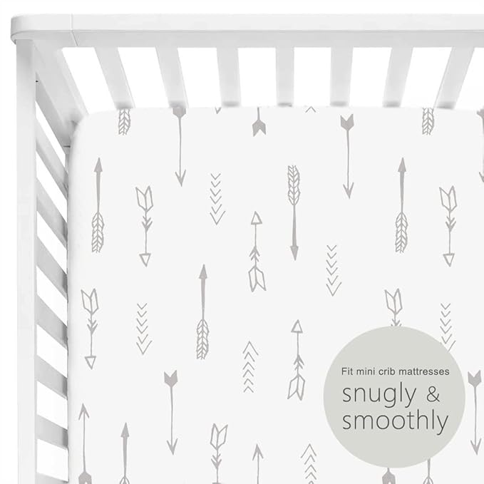 GRSSDER Stretchy Ultra Soft Jersey Knit Fitted Pack n Play Sheets Set 2 Pack, Portable/Mini Crib Sheets, Christmas Trees and Arrows for Girls and Boys