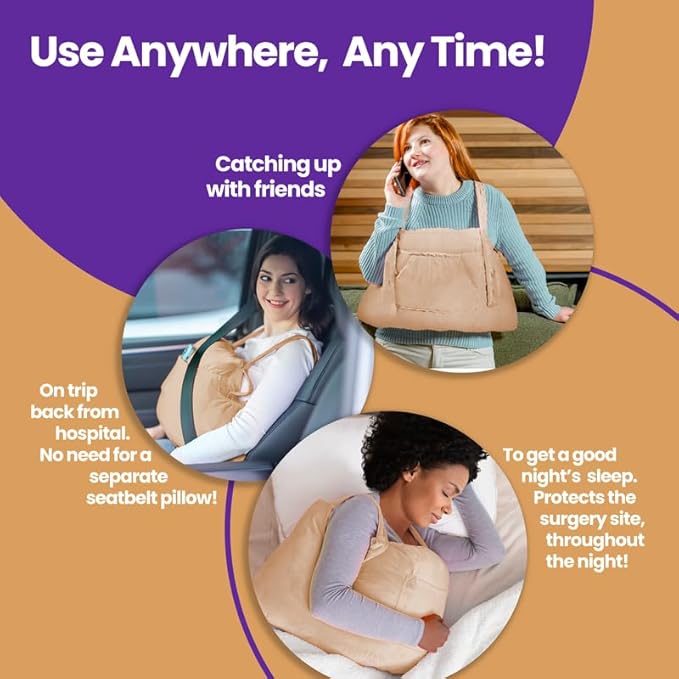 Mastectomy Pillow Post Op Pillow for Breast Surgery Recovery | Choose The Color for You | Hand Ice-Pack Pockets | Converts to Cloud Soft Cushion (Tranquil Tan)