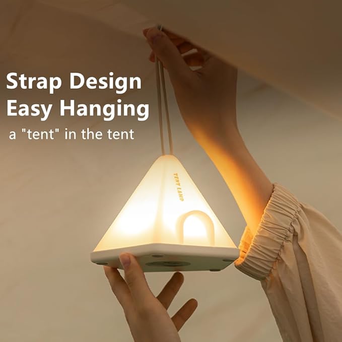 Portable Tent Night Light, with Lanyard for Easy Hanging, USB Rechargeable LED Desk Lamp with 6 Modes Adjustable, Camping Mini Nightlight, Bedroom Bedside Lamp with Timing Function